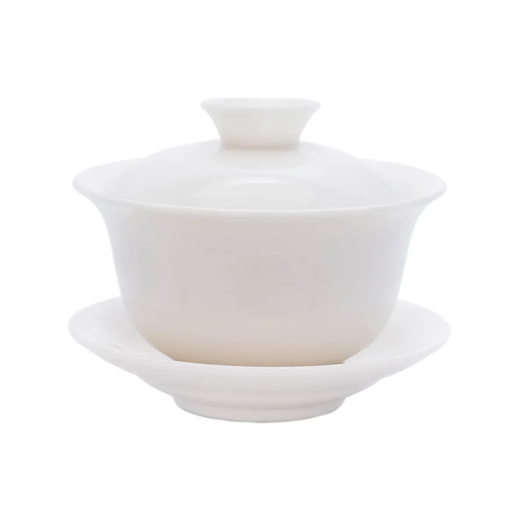 Gaiwan blanc & feuilles en porcelaine, 120 ml