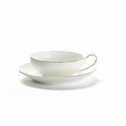 CONCORDE - SET 2 TASSES & SOUS-TASSES - BONE CHINA - LISERÉ OR