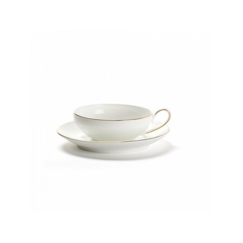 CONCORDE - SET 2 TASSES & SOUS-TASSES - BONE CHINA - LISERÉ OR